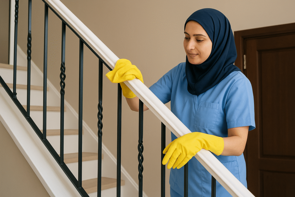 alt="اعزام نظافتچی خانم برای نظافت راهپله در گوهردشت توسط شرکت خدماتی پاک گستر آریا"